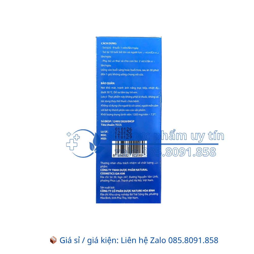 Viên uống GM Canxi Nano giúp xương và răng chắc khỏe, phát triển chiều cao hộp 30 viên