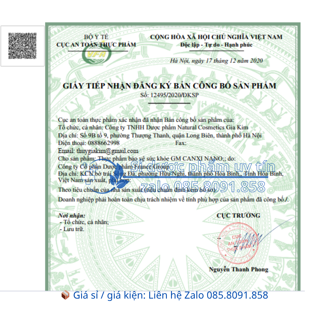 Viên uống GM Canxi Nano giúp xương và răng chắc khỏe, phát triển chiều cao hộp 30 viên