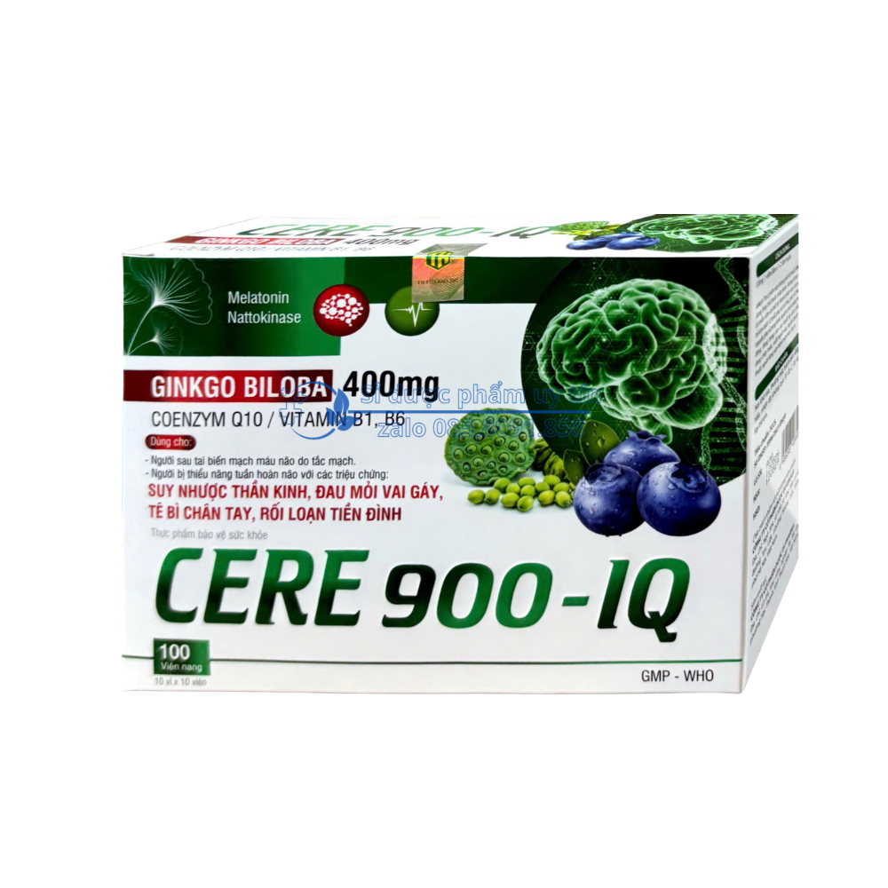 Viên uống Cere 900 - IQ giúp hoạt huyết, tăng tuần hoàn máu hộp 100 viên