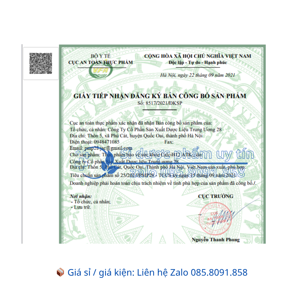 Siro Calci B12 ATK giúp bổ sung khoáng chất Calci và Vitamin B1, B12 cho cơ thể hộp 20 ống