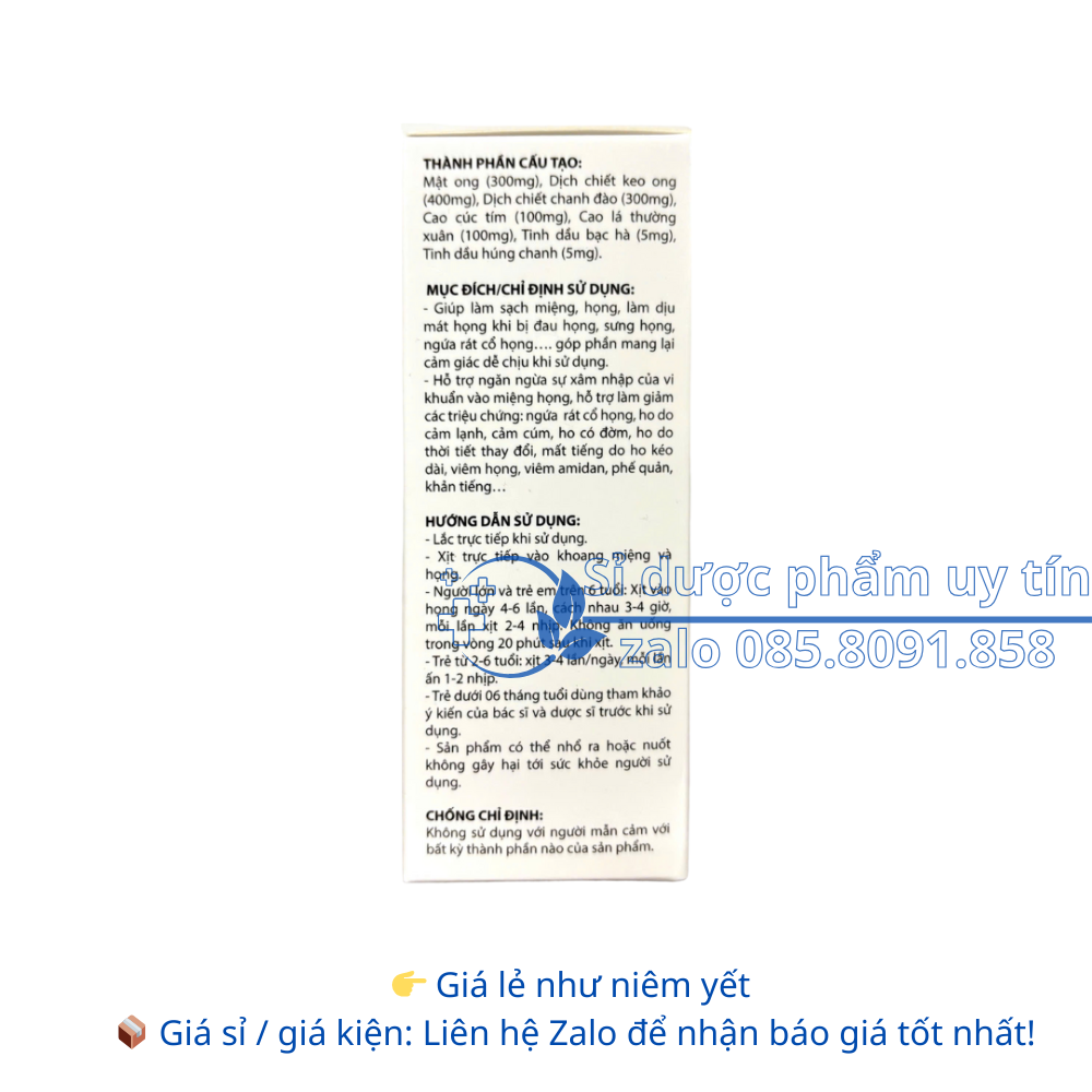 Xịt Họng Keo Ong Húng Chanh giúp làm dịu mát họng khi bị đau họng, sưng họng, ngứa rát cổ họng hộp 30 ml