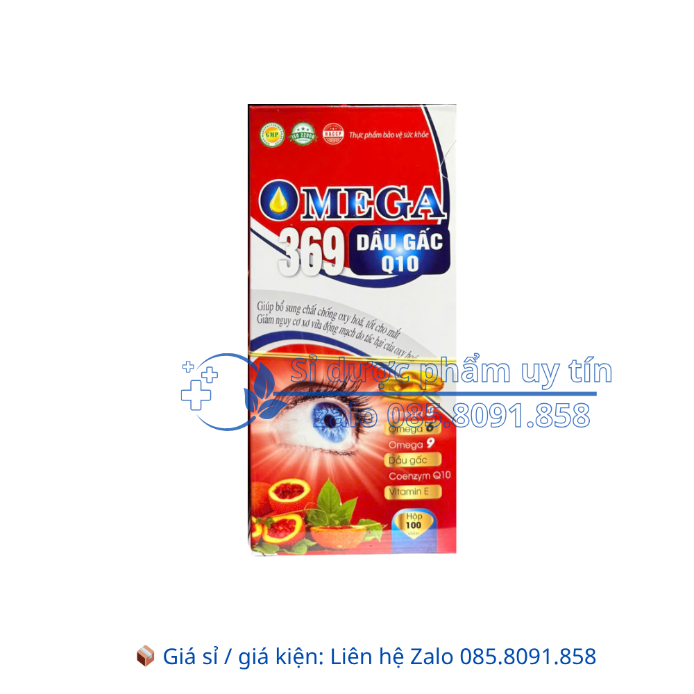 Viên uống Omega 369 Dầu Gấc Q10 giúp tốt cho mắt, giảm nguy cơ xơ vữa động mạch hộp 100 viên