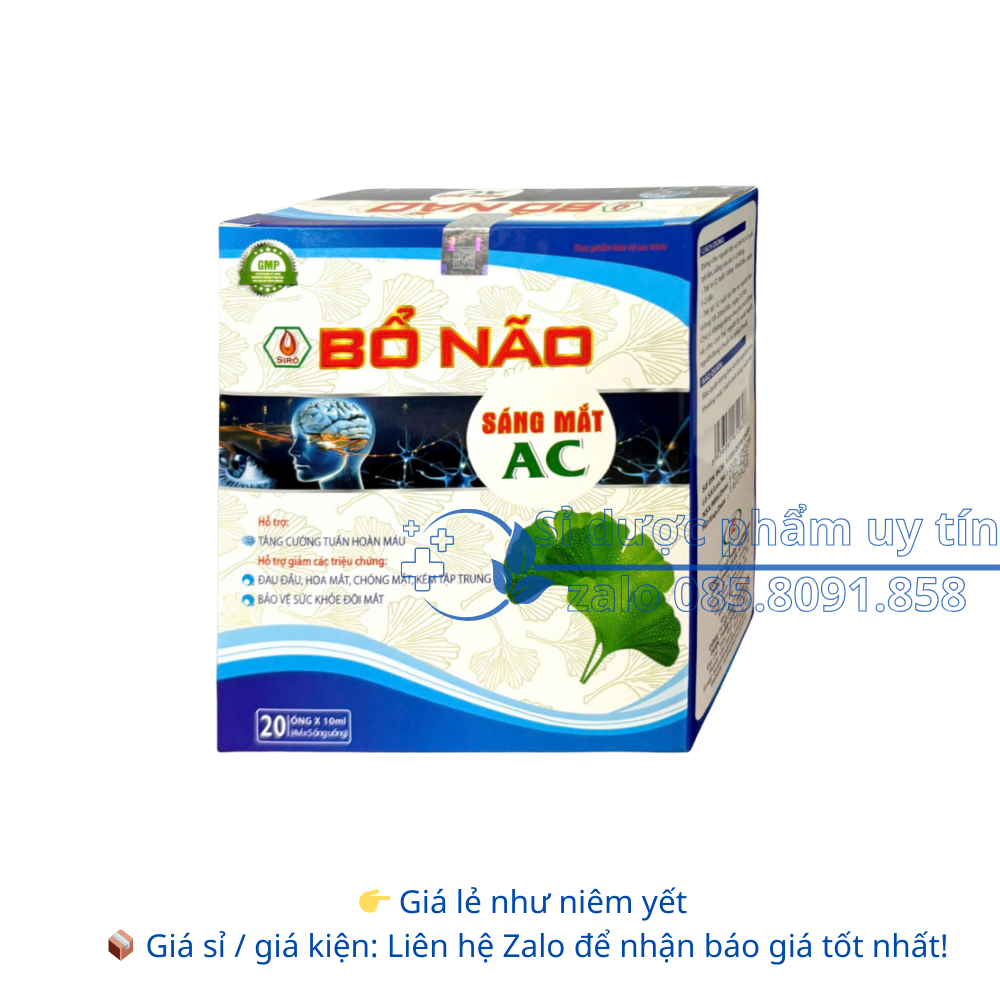 Siro Bổ Não Sáng Mắt AC giúp tăng cường tuần hoàn máu, giúp bảo vệ sức khỏe đôi mắt hộp 20 ống