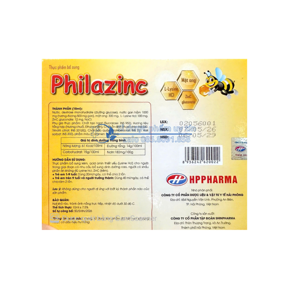 Siro Philazinc giúp ăn ngon, nâng cao sức đề kháng hộp 20 ống