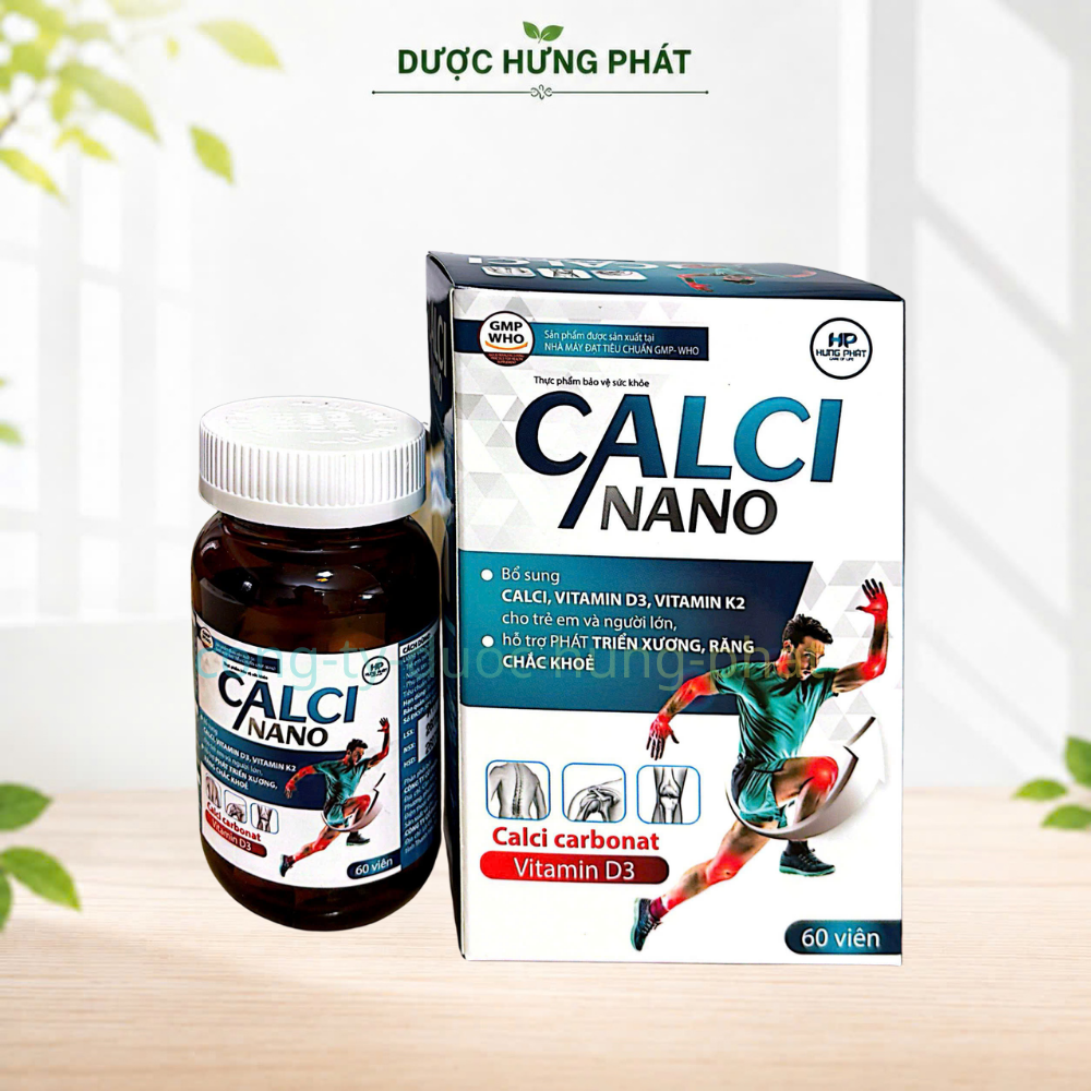 Viên uống Calci Nano giúp bổ sung calci, vitamin D3, vitamin K2, hỗ trợ phát triển xương, răng chắc khỏe hộp 60 viên