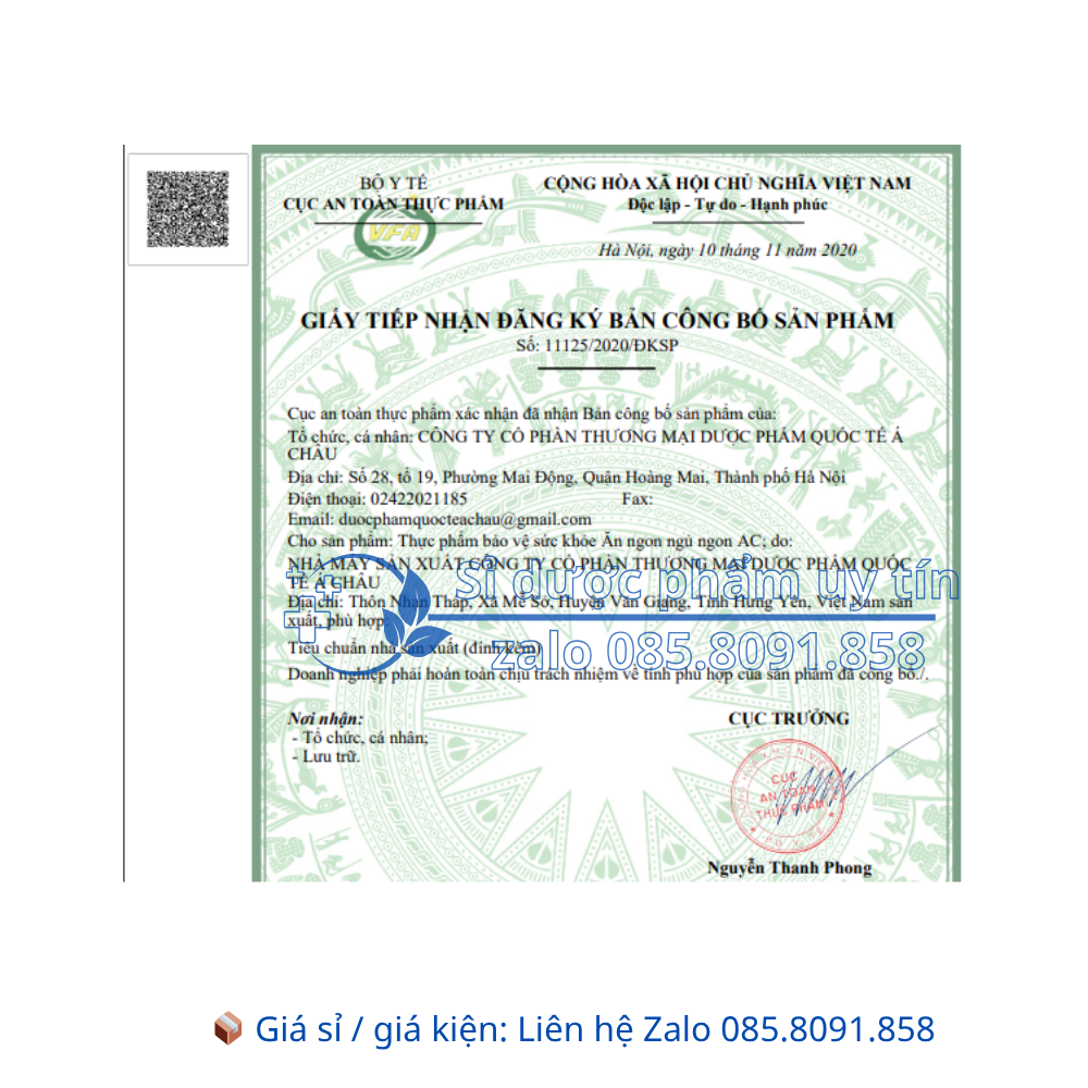 Siro Ăn ngon Ngủ ngon AC giúp ăn ngủ ngon, tăng cường sức khỏe hộp 20 ống