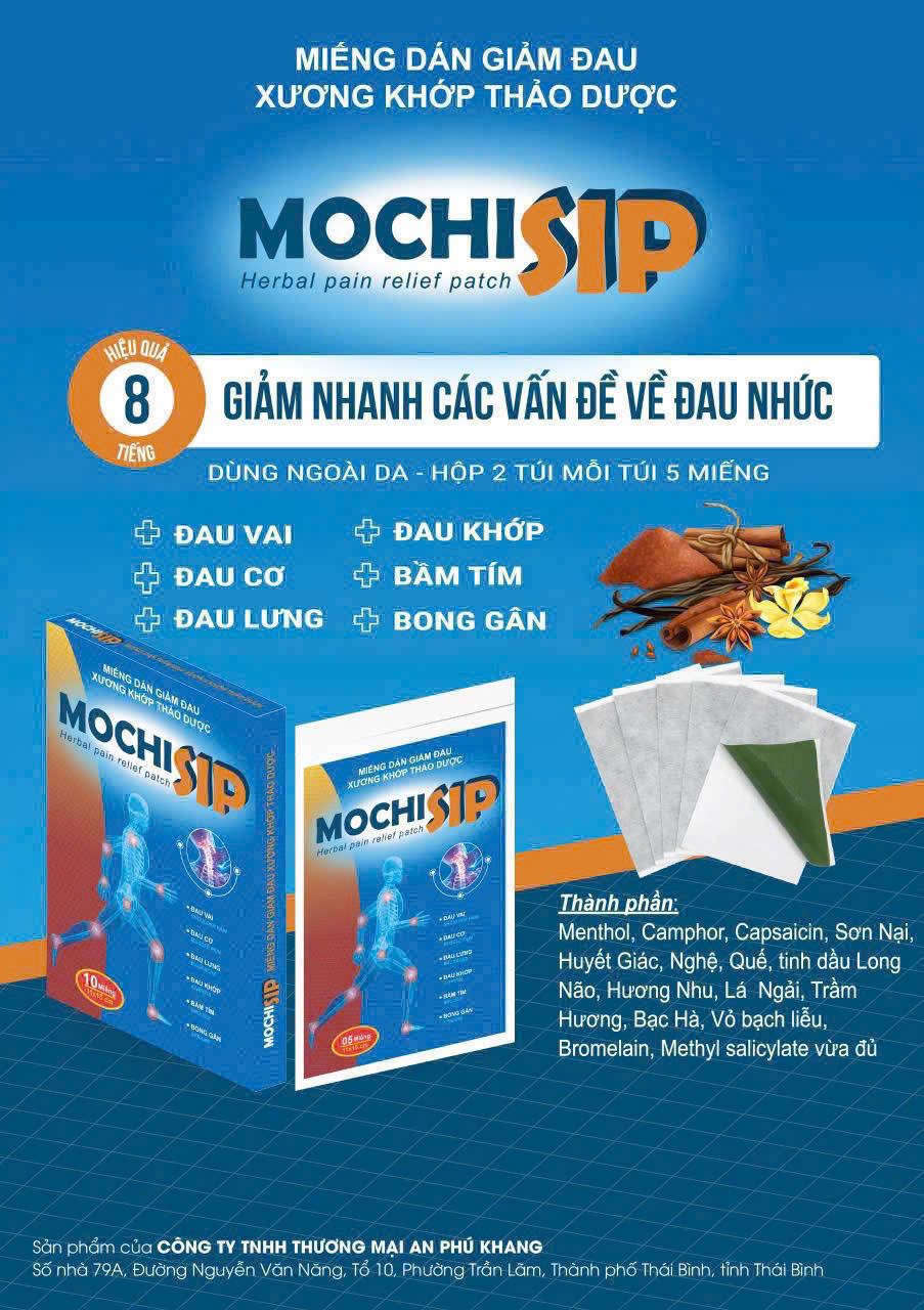 (Mua Sỉ Liên Hệ Zalo) Miếng dán Giảm đau xương khớp thảo dược Mochi Sip hộp 10 miếng