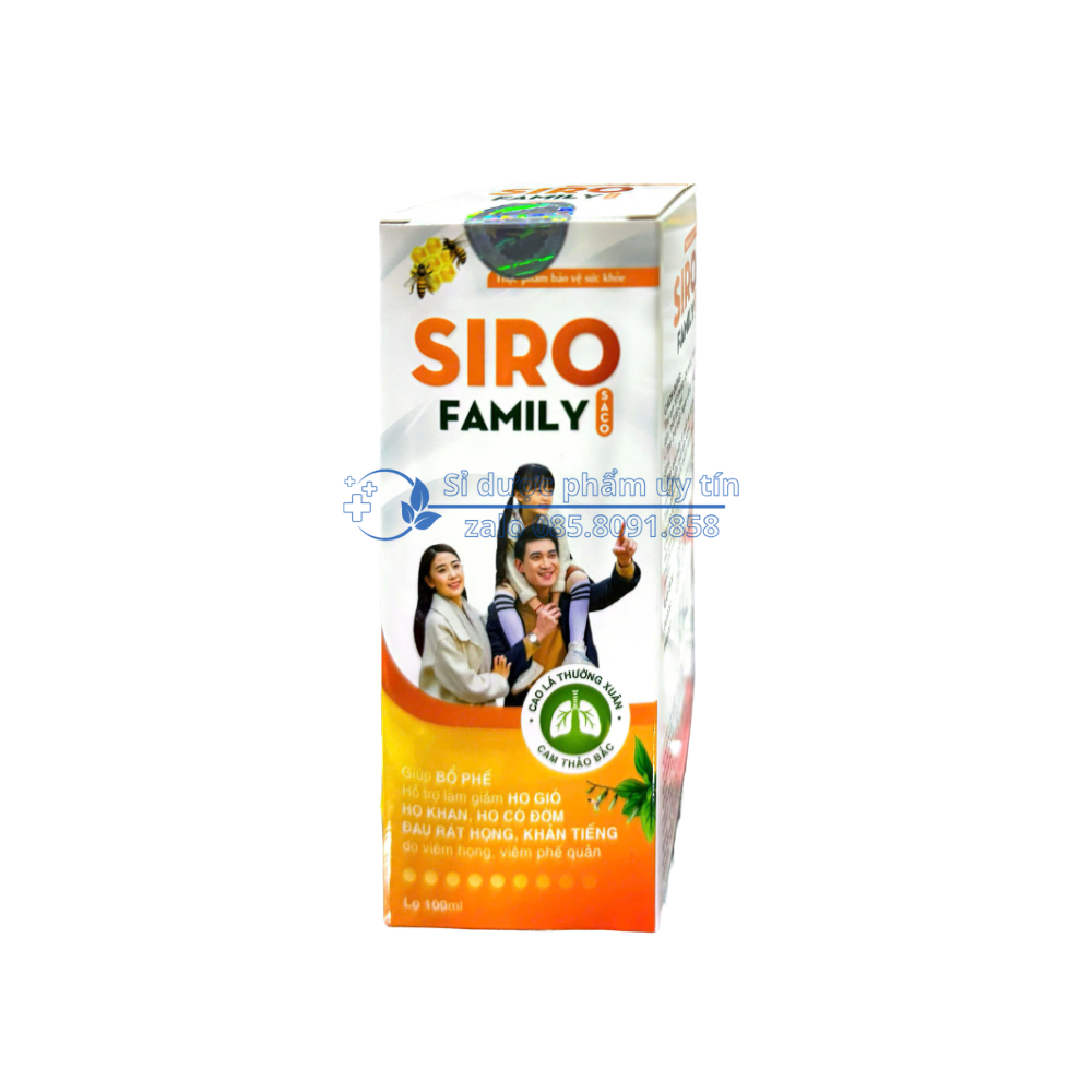 Siro Family Saco giúp bổ phế, hỗ trợ làm giảm ho gió, ho khan, ho có đờm, đau rát họng, khản tiếng do viêm họng, viêm phế quản hộp 100 ml
