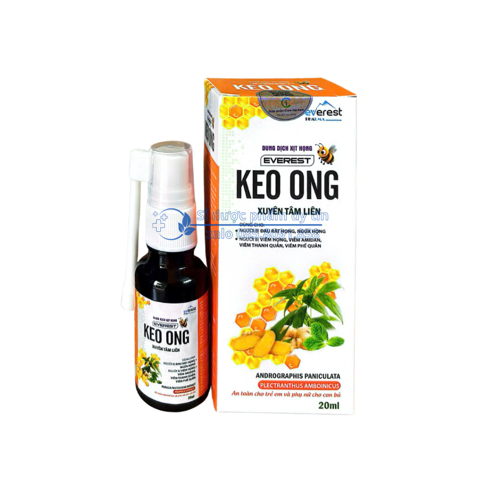 Dung Dịch Xịt Họng Everest Keo Ong giúp vệ sinh, làm sạch miệng, họng, làm dịu cổ họng hộp 20 ml