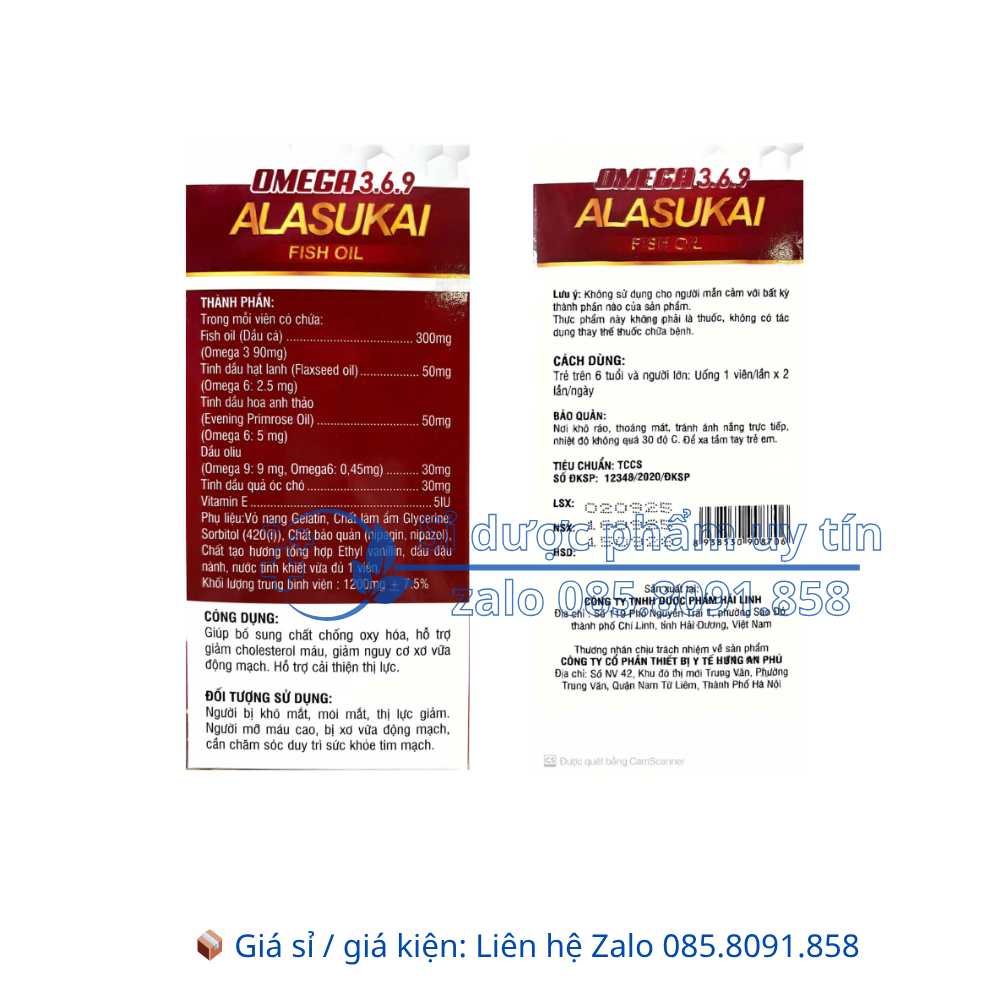 Viên uống Omega 3.6.9 Alasukai Fish Oilv giúp bổ sung chất chống oxy hóa, hỗ trợ giảm cholesterol máu hộp 60 viên