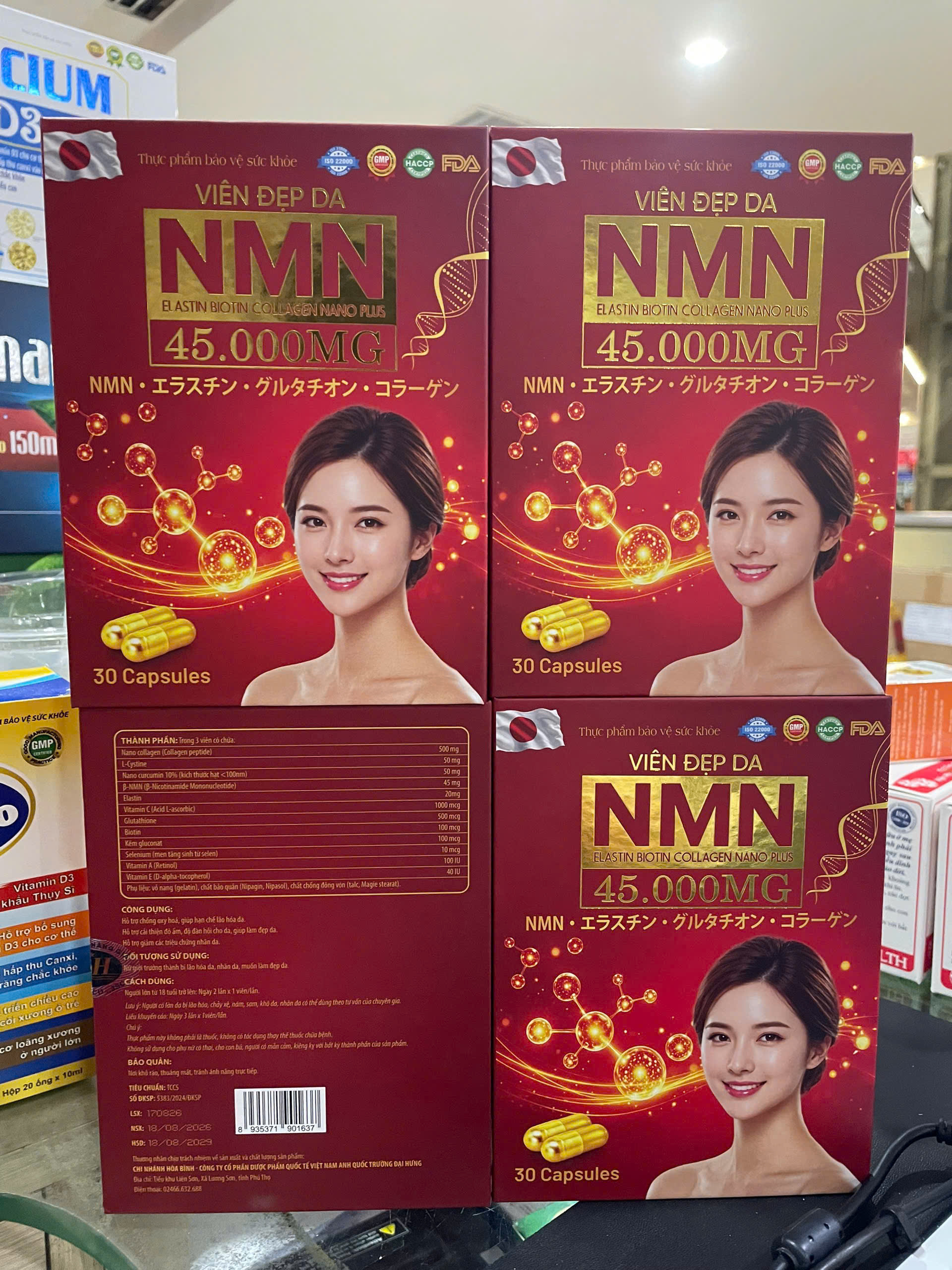 Viên Đẹp Da NMN Elastin Biotin Collagen Nano Plus giúp da căng sáng và làm đẹp da, giúp móng tóc chắc khỏe hộp 30 viên