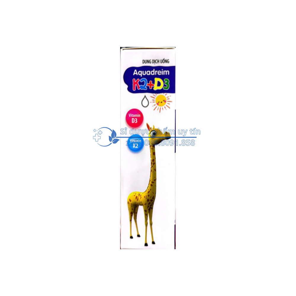 Siro aquadreim k2+d3 giúp bổ sung Vitamin D3 cho cơ thể, hỗ trợ tăng cường hấp thu và chuyển hóa Canxi hộp 10ml