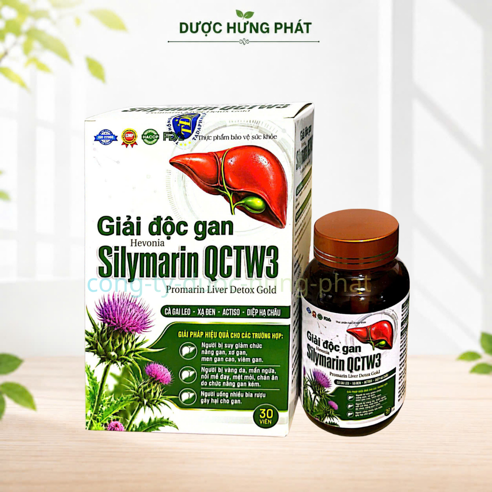 Giải độc gan Hevonia Silymarin QCTW3 Promarin Liver Detox Gold giúp thanh nhiệt, giải độc gan, giúp tăng cường chức năng gan hộp 30 viên