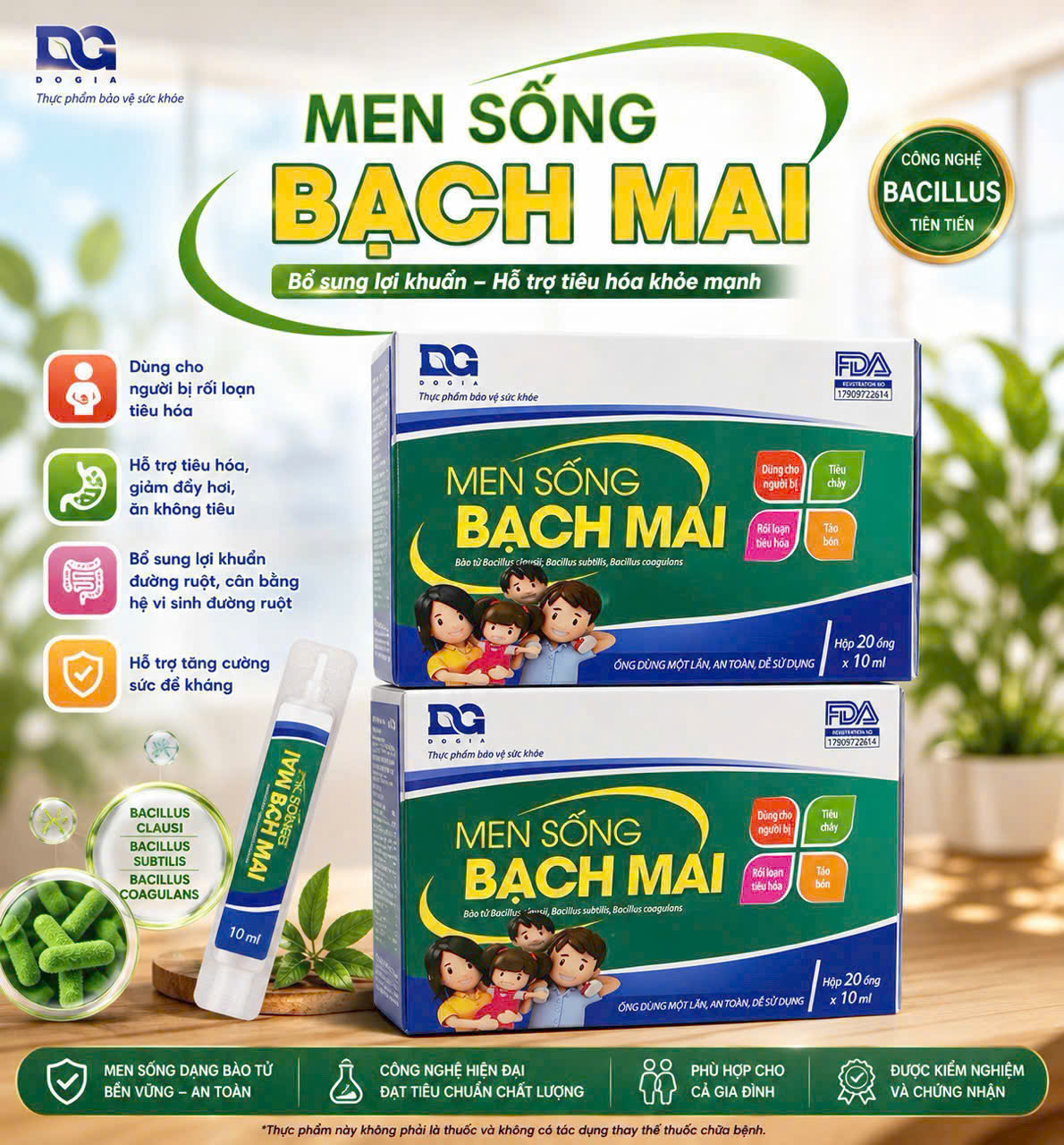 (Mua Sỉ Liên Hệ Zalo) Men Sống Bạch Mai giúp bổ sung lợi khuẩn, giảm rối loạn tiêu hoá hộp 20 ống
