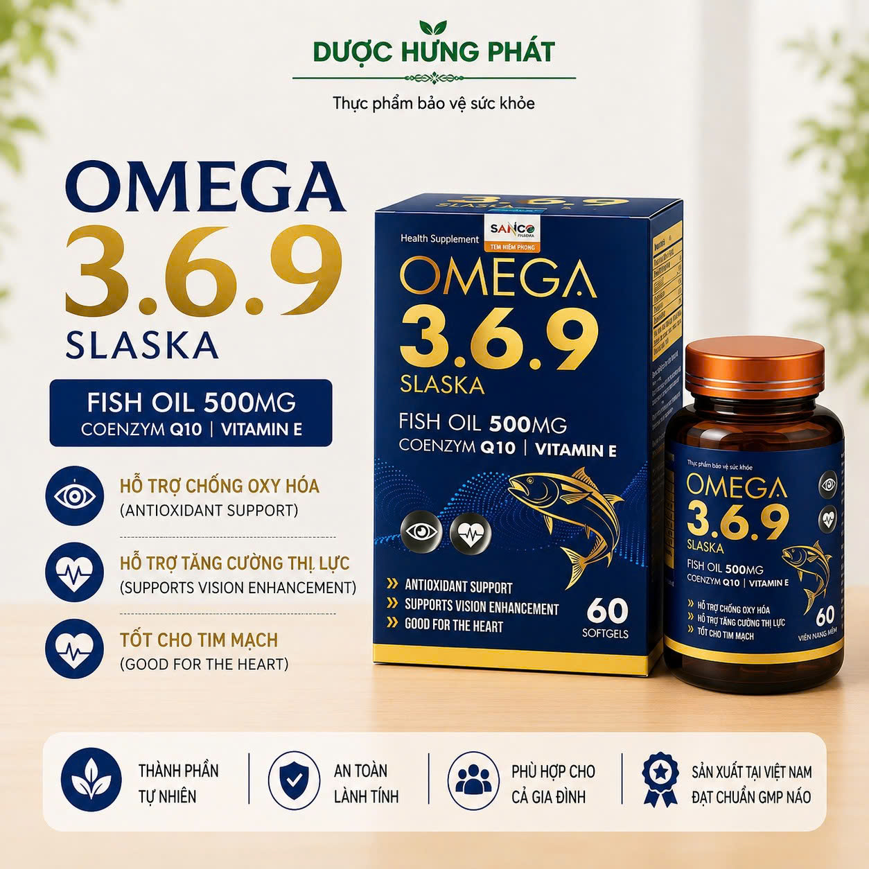 Viên uống Omega 3.6.9 Slaska giúp tăng cường thị lực, tốt cho tim mạch hộp 60 viên