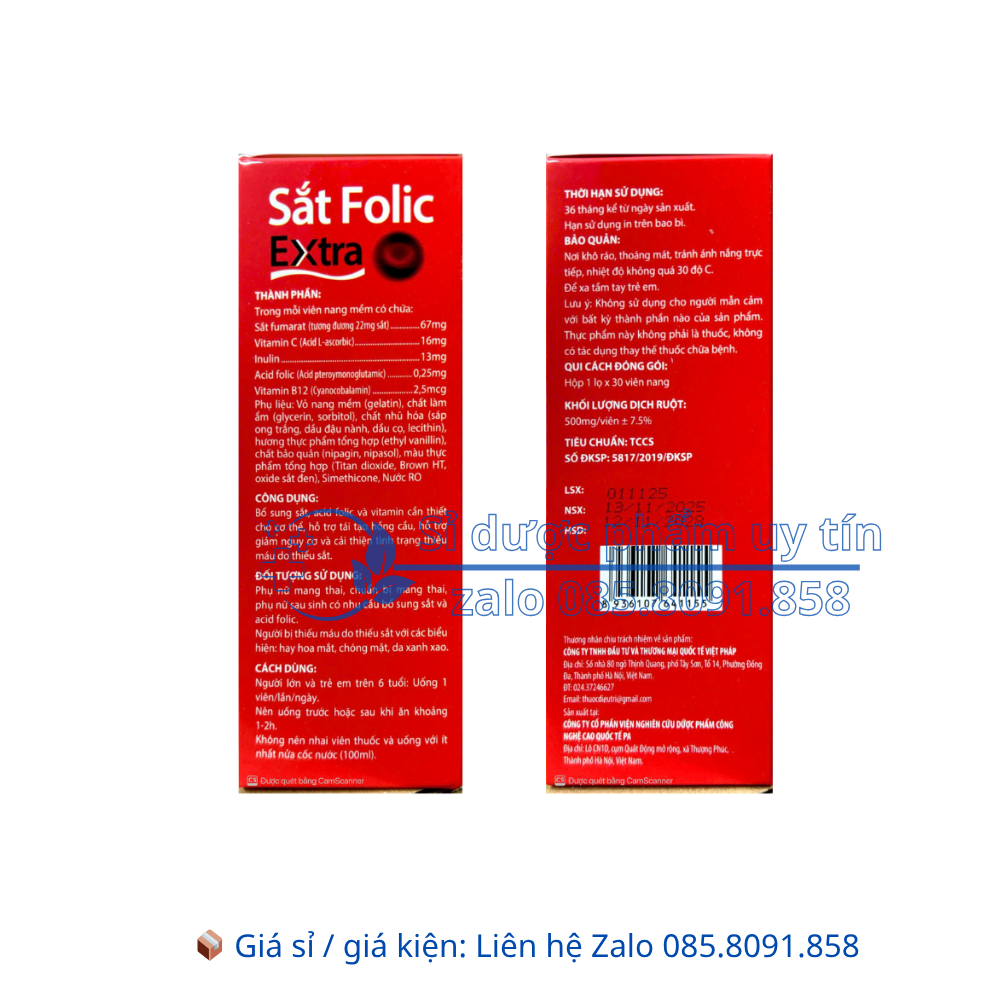 Viên uống Sắt Folic Extra giúp bổ sung sắt, acid folic và vitamin hộp 30 viên