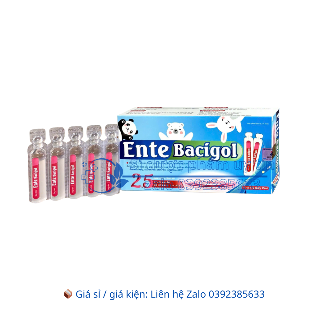 Men Ente Bacigol giảm đau bụng, đầy hơi, khó tiêu, tiêu chảy, phân sống hộp 20 ống