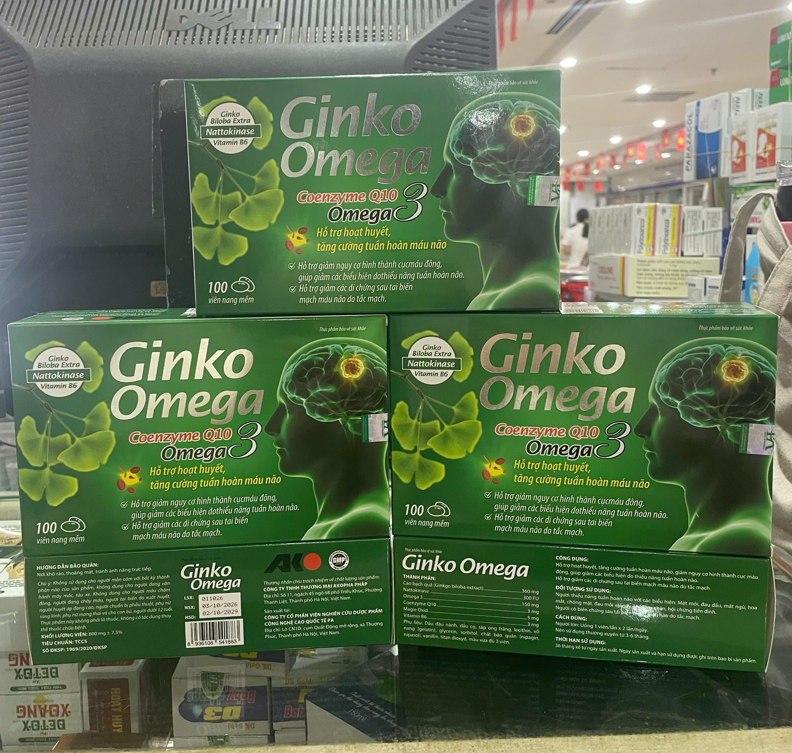 (Mua Sỉ Liên Hệ Zalo) Viên uống bổ não Ginko Omega Coenzyme Q10 giúp hoạt huyết dưỡng não, tăng cường tuần hoàn và lưu thông máu não hộp 100 viên