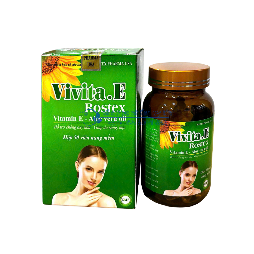 Viên uống Vivita.E Rostex giúp bổ sung vitamin E, hỗ trợ chống oxy hóa, giúp bảo vệ và hạn chế lão hóa da, giúp da sáng, mịn hộp 30 viên