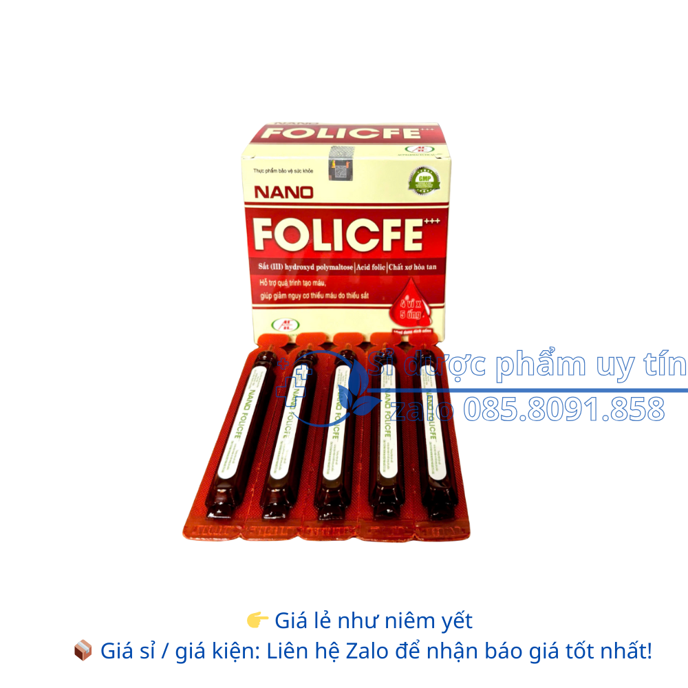 Siro Nano Folicfe +++ giúp bổ sung sắt và acid folic hộp 20 ống