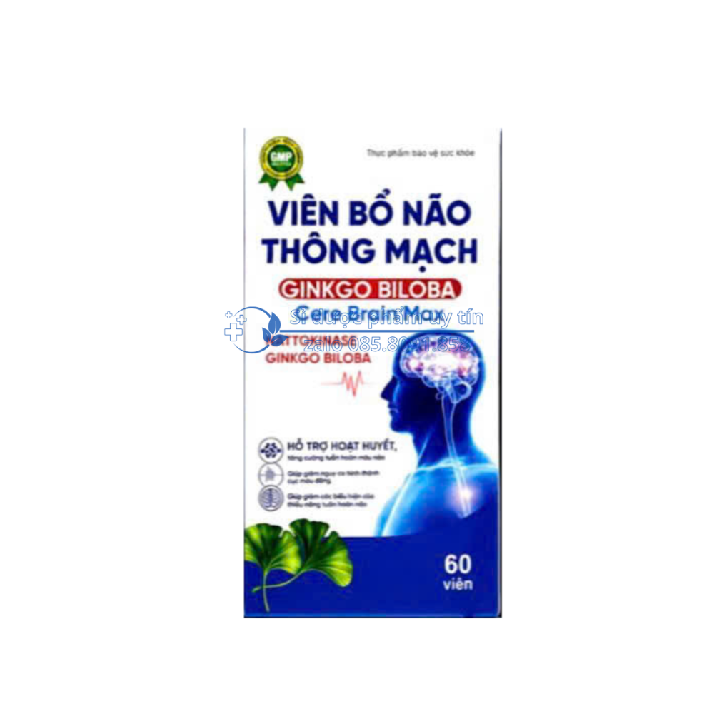 Viên Bổ Não Thông Mạch Ginkgo Biloba Cere Brain Max giúp hoạt huyết, tăng cường tuần hoàn máu não hộp 60 viên