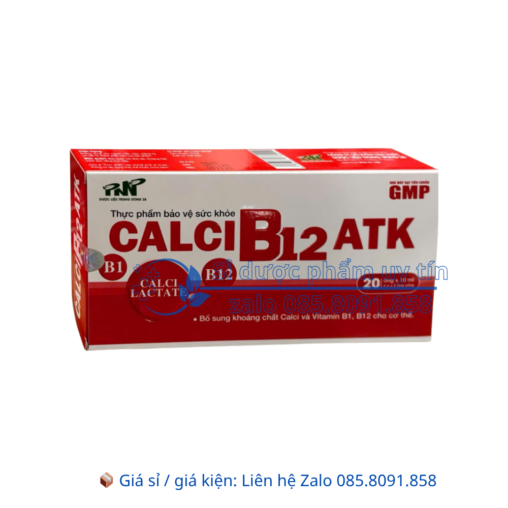 Siro Calci B12 ATK giúp bổ sung khoáng chất Calci và Vitamin B1, B12 cho cơ thể hộp 20 ống