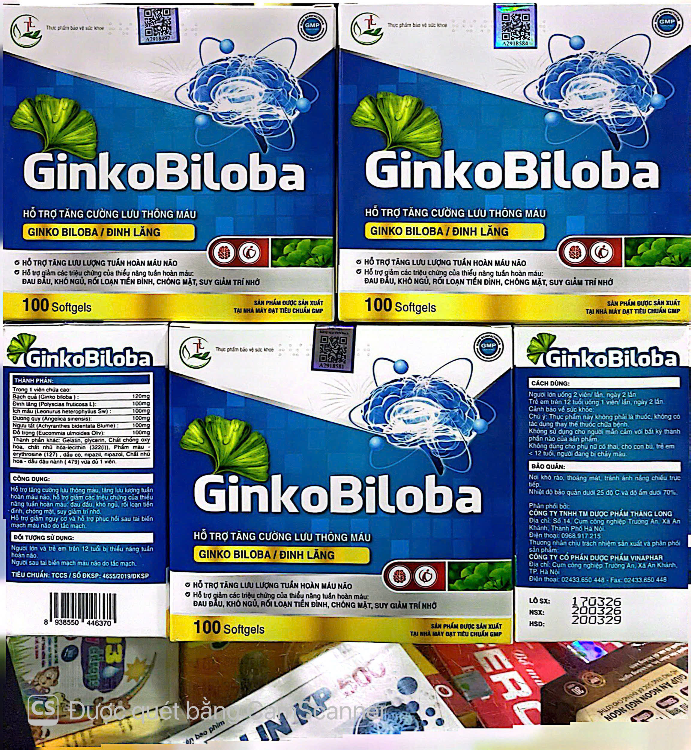 Viên uống bổ não Ginko Biloba giúp hỗ trợ tăng cường lưu thông máu não hộp 100 viên