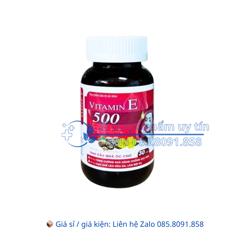 Viên uống Vitamin E 500 giúp hạn chế lão hóa da và làm đẹp da hộp 30 viên
