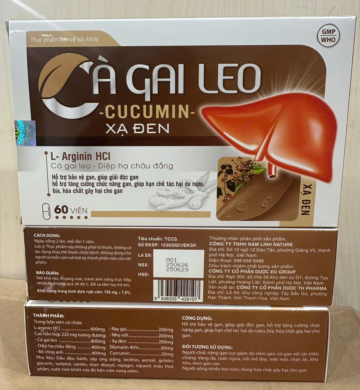 (Mua Sỉ Liên Hệ Zalo) Viên uống bổ gan Cà Gai Leo - Cucumin -  Xạ Đen giúp giải độc gan, bảo vệ gan hộp 60 viên