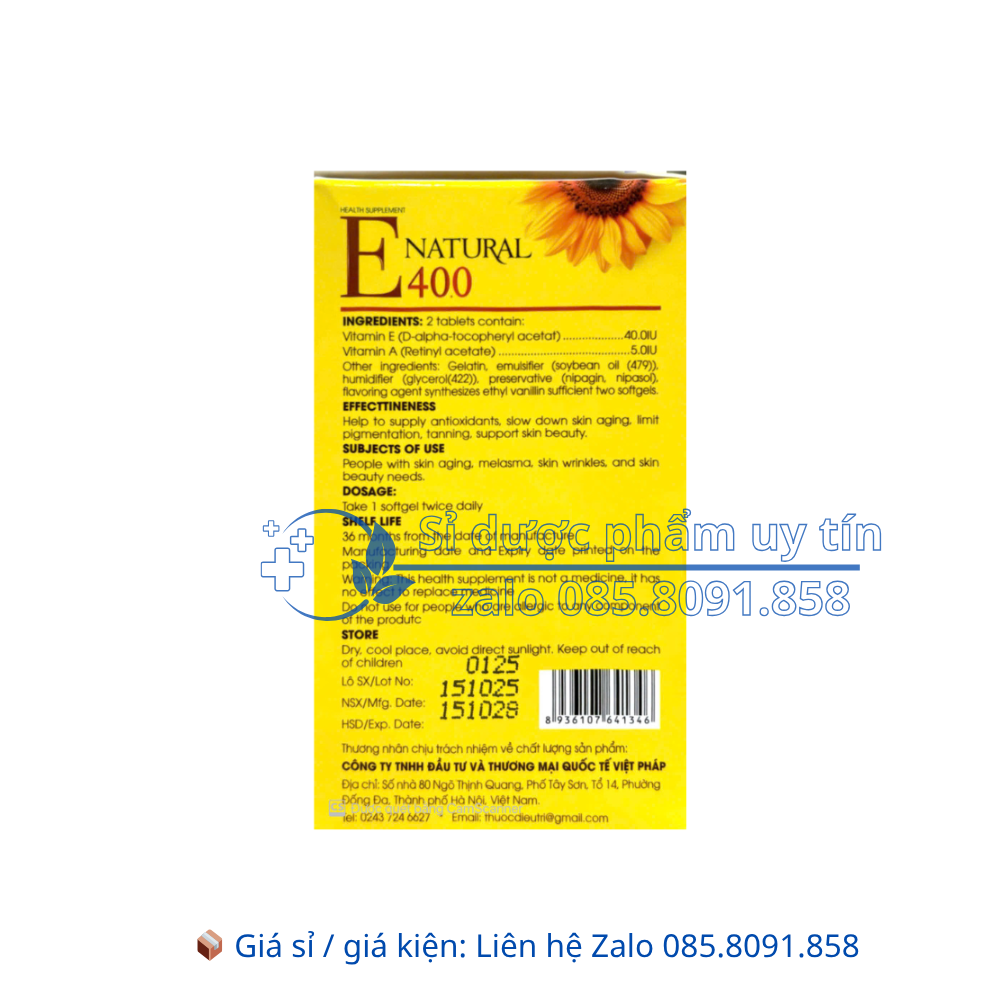 Viên uống E Natural 40.0 hỗ trợ làm đẹp da, hạn chế năm, sạm da hộp 100 viên