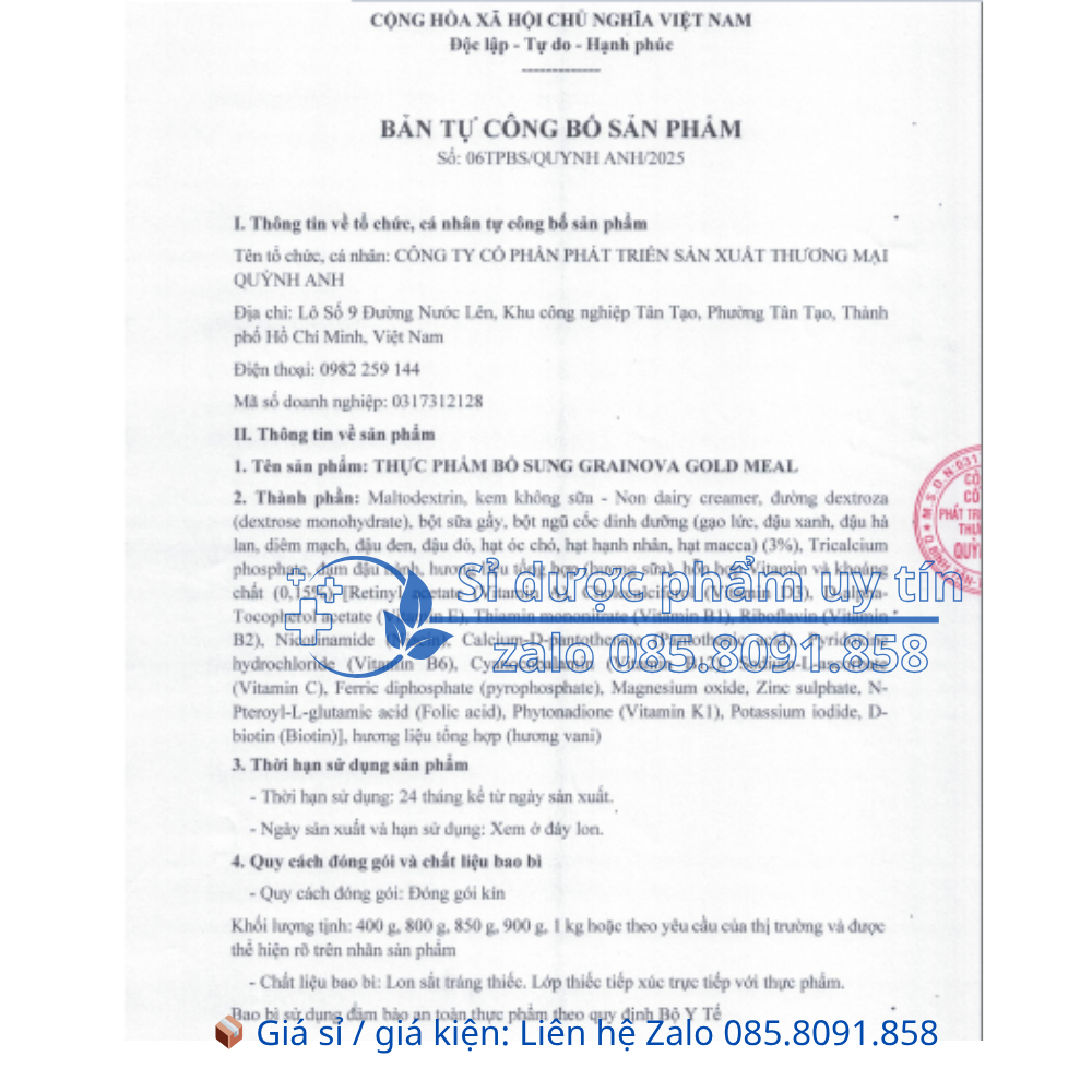 Sữa Grainnova Gold Meal giúp bổ sung dinh dưỡng, tăng đề kháng hộp 800g