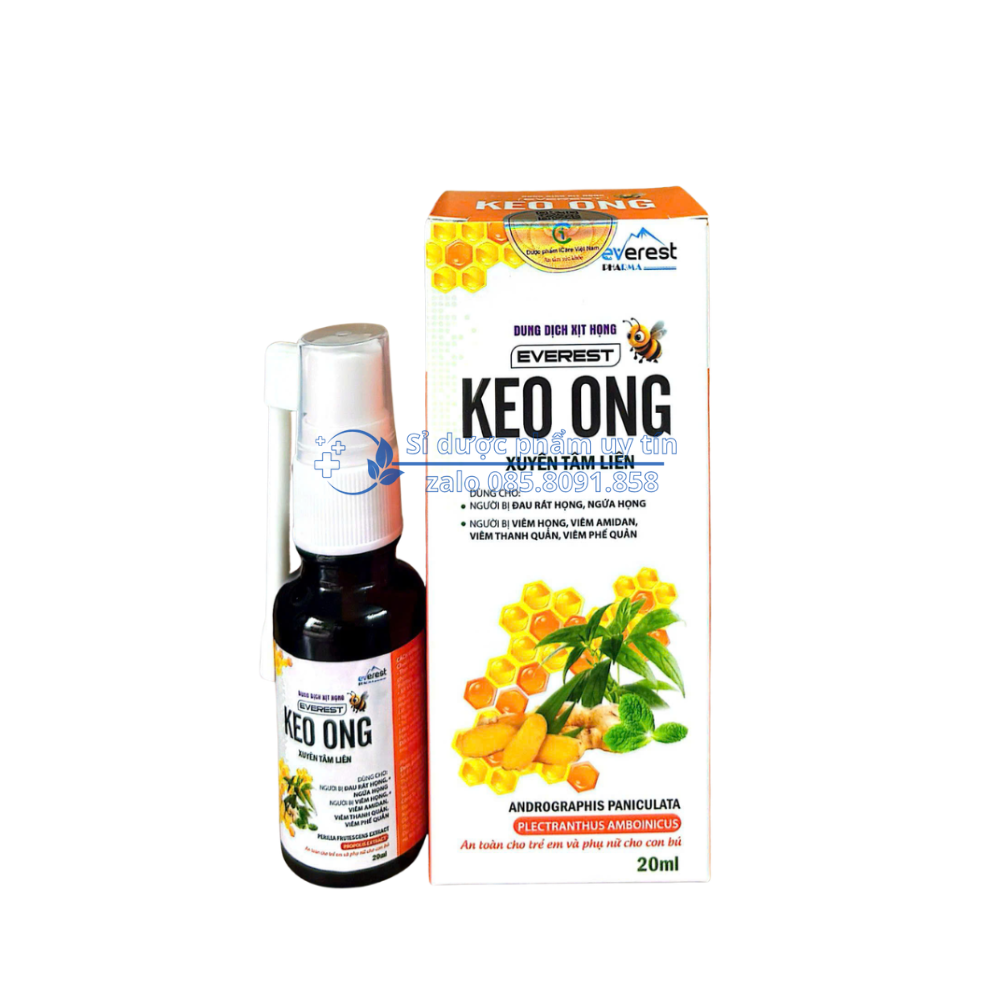 Dung Dịch Xịt Họng Everest Keo Ong giúp vệ sinh, làm sạch miệng, họng, làm dịu cổ họng hộp 20 ml