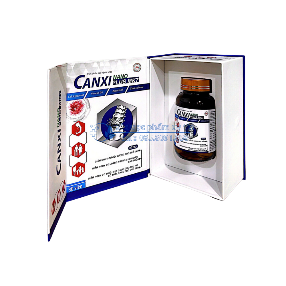 Viên uống Canxi Nano Plus MK7 giúp bổ sung Calci, vitamin D3, K2 (MK7), phát triển chiều cao cho trẻ em, giảm nguy cơ còi xương hộp 30 viên
