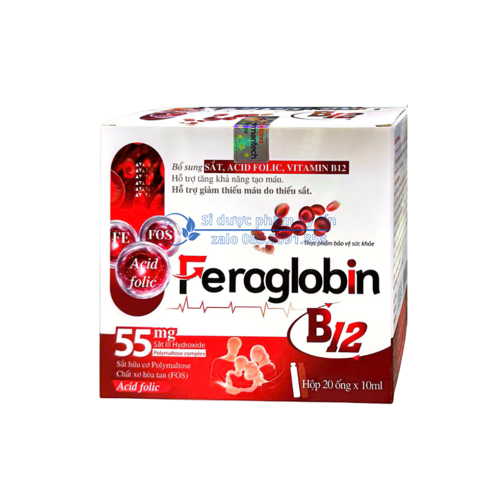 Siro Feroglobin B12 giúp bổ sung sắt, acid folic, vitamin B12 cho cơ thể hộp 20 ống