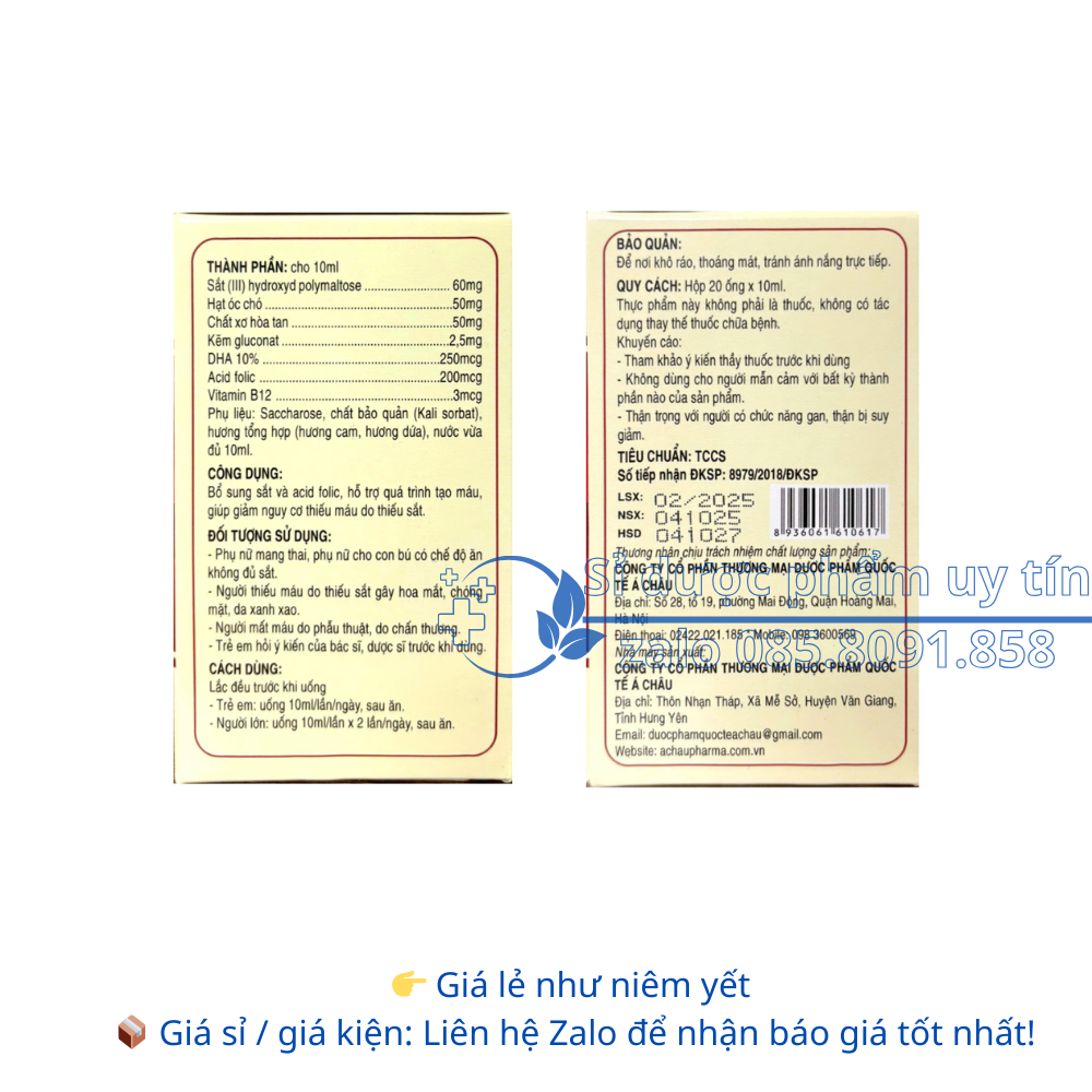 Siro Nano Folicfe +++ giúp bổ sung sắt và acid folic hộp 20 ống
