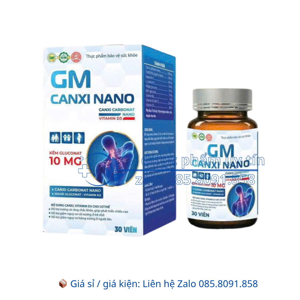 Viên uống GM Canxi Nano giúp xương và răng chắc khỏe, phát triển chiều cao hộp 30 viên