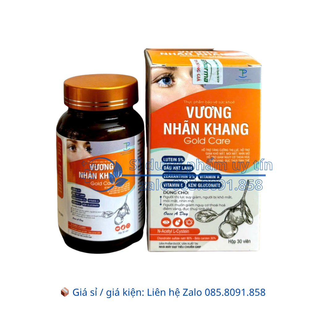 Viên uống Vương Nhãn Khang Gold Care giúp tăng cường thị lực, hỗ trợ giảm khô mắt, mỏi mắt, nhìn mờ hộp 30 viên