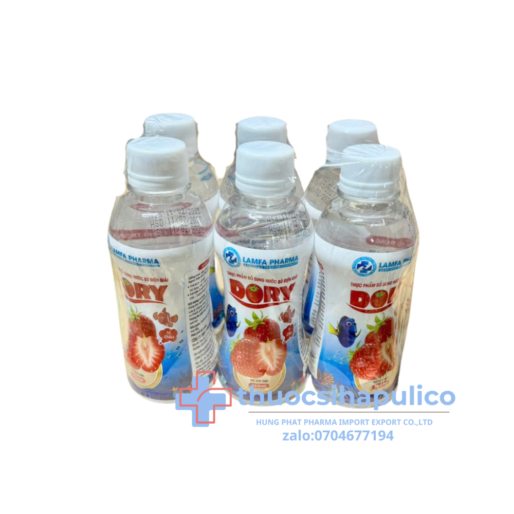Bù nước điện giải Dory vị dâu giúp bù nước điện giải lốc 6 chai
