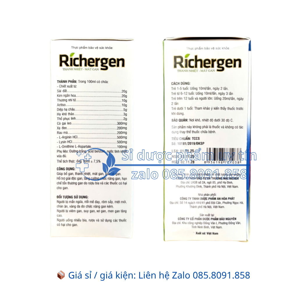 Siro Richergen Thanh Nhiệt - Mát Gan giúp bổ gan, thanh nhiệt, mát gan, bảo vệ gan hộp 20 ống