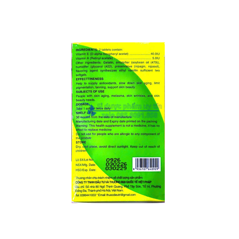 Viên uống đep da E Natural 400 giúp làm chậm lão hóa da, hạn chế nám, sạm da, hỗ trợ làm đẹp da hộp 100 viên