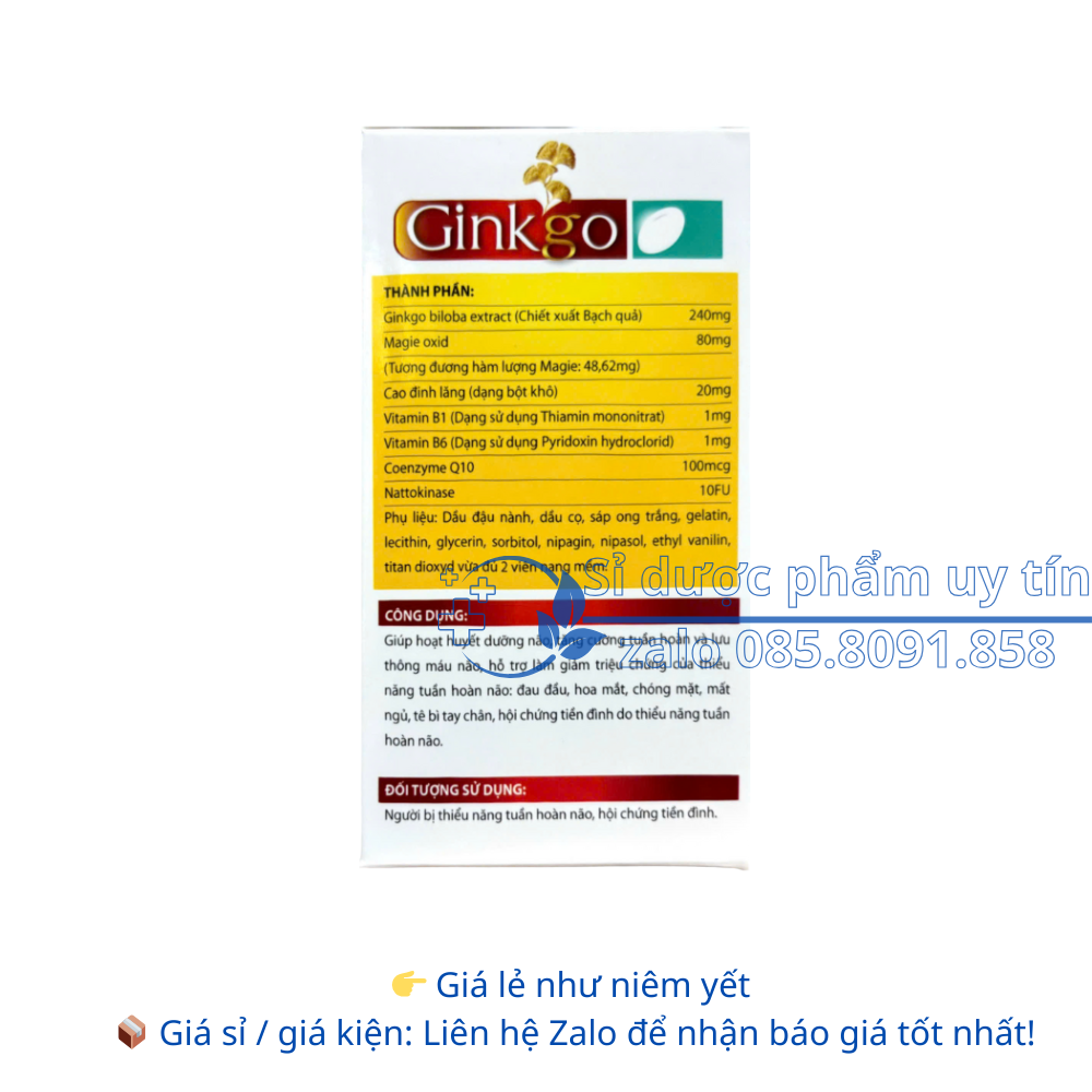 Viên uống Bổ não Ginkgo giúp hoạt huyết dưỡng não, tăng cường tuần hoàn và lưu thông máu não hộp 100 viên