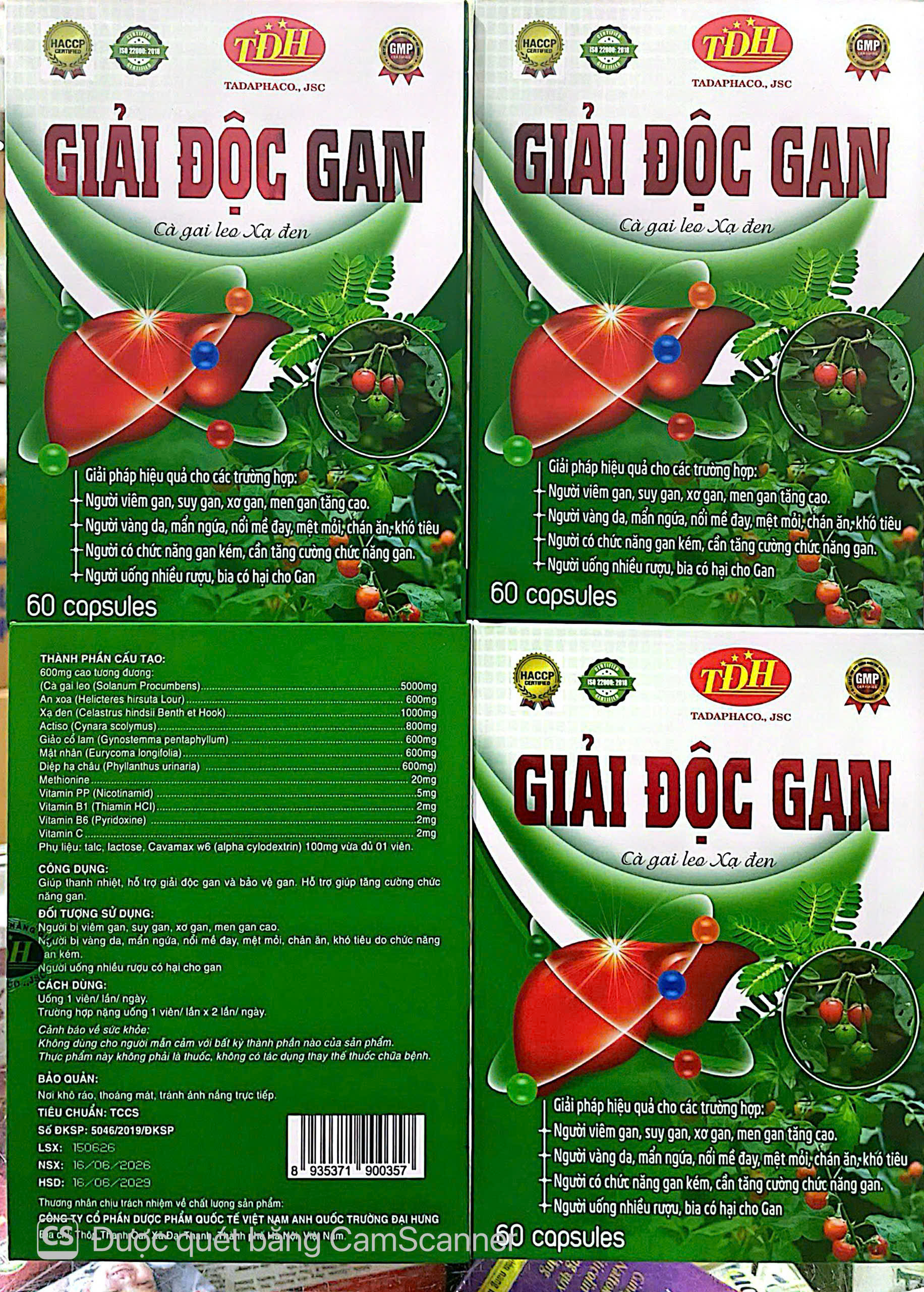 Viên uống Giải Độc Gan Cà Gai Leo Xạ Đen giúp giải độc gan, bảo vệ gan hộp 60 viên