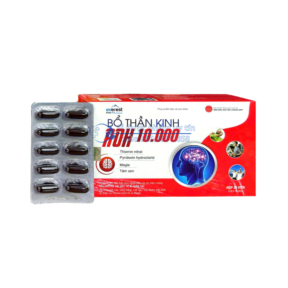 Viên uống Bổ Thần Kinh ROH 10.000 giúp bổ sung vitamin nhóm B (B1, B6) và Magie, làm dịu thần kinh hộp 30 viên