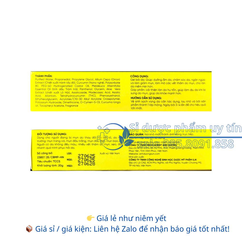 Kem bôi da Curcumin Nano Nghệ Tumacare Gel Pro giúp giảm mụn, làm mờ các vết thâm do mụn hộp 20g