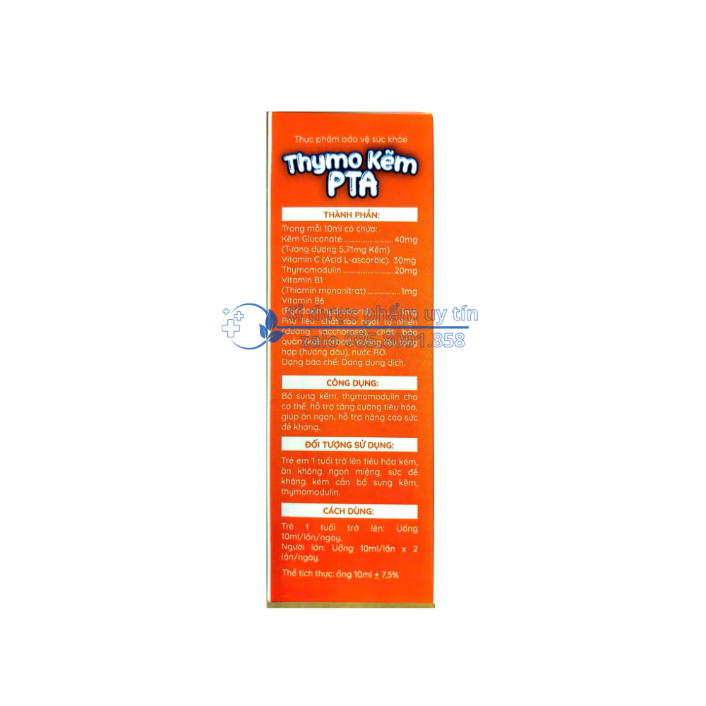 Siro Thymo Kẽm PTA giúp tăng cường tiêu hóa, giúp ăn ngon, hỗ trợ nâng cao sức đề kháng hộp 20 ống