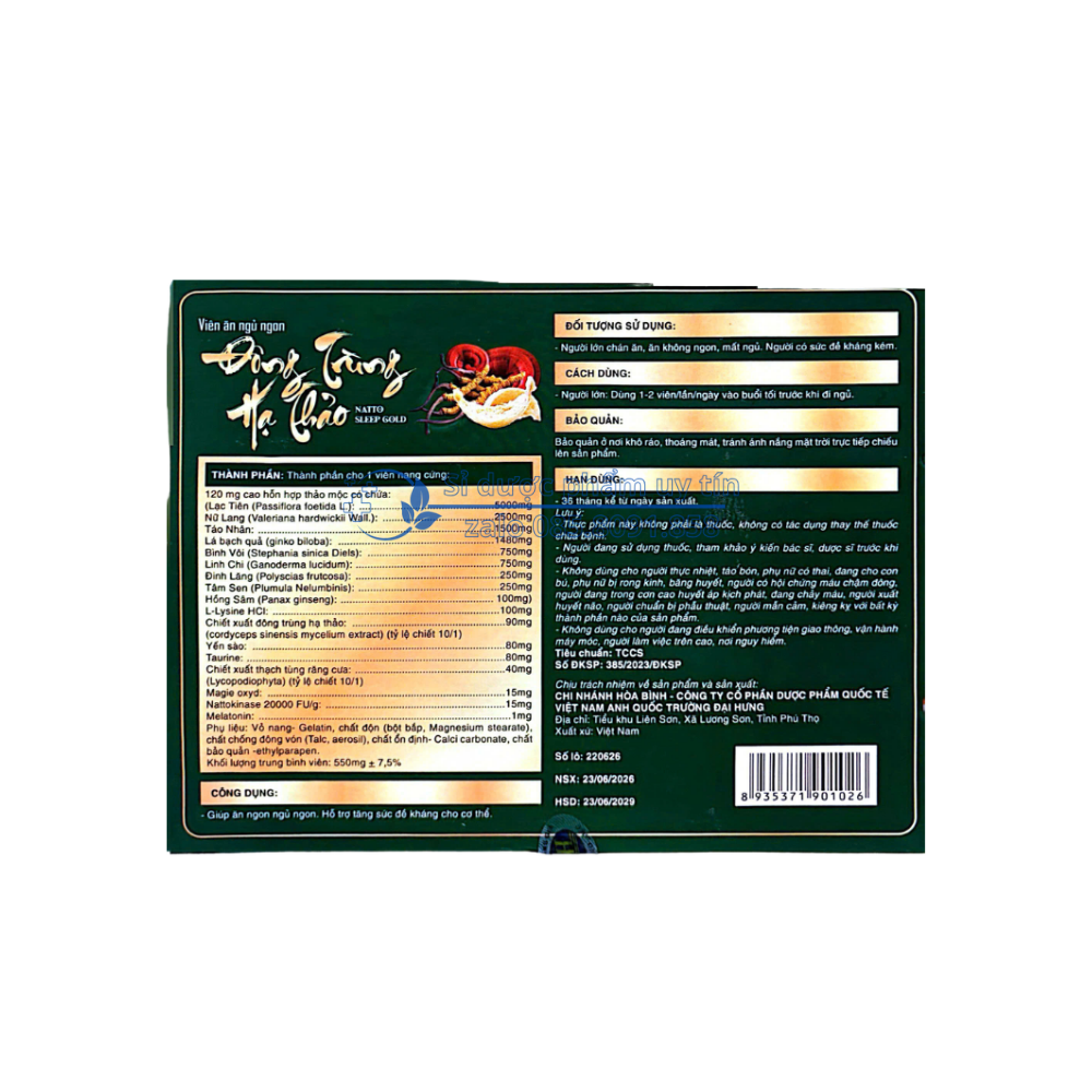 Viên ăn ngủ ngon Đông Trùng Hạ Thảo Natto Sleep Gold giúp ăn ngon ngủ ngon hỗ trợ tăng sức đề kháng cho cơ thể hộp 60 viên