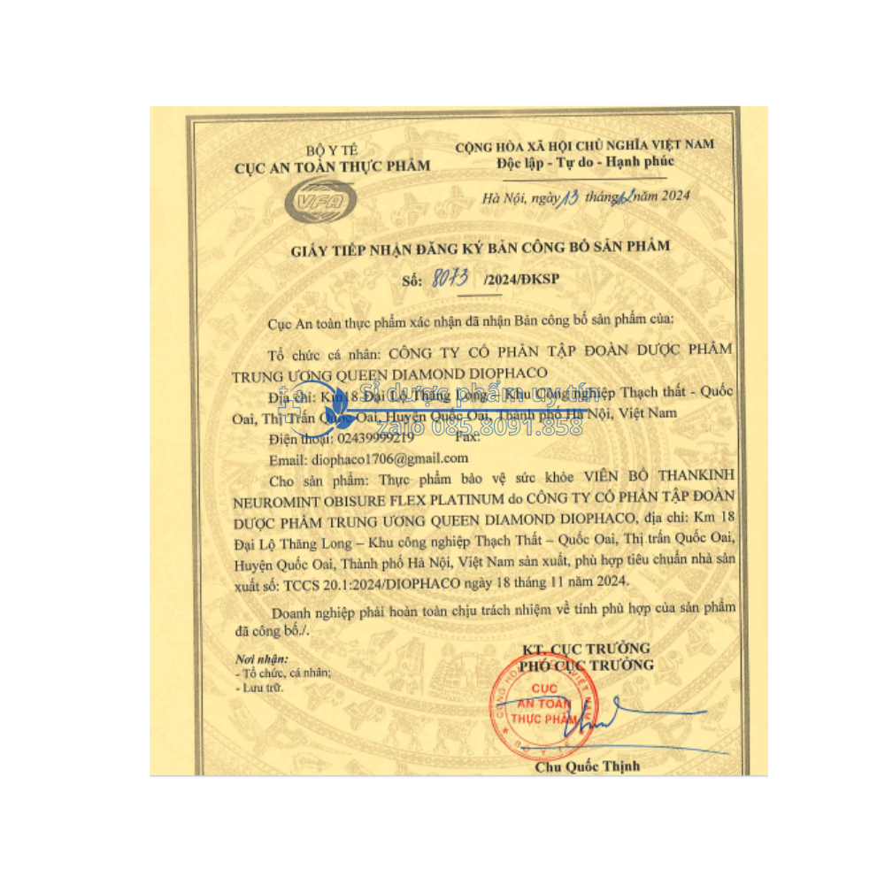 Viên Bổ Thankinh Neuromint Obisure Flex Platinum giúp cải thiện tình trạng mệt mỏi, nhức đầu, căng thẳng, mất ngủ, suy nhược thần kinh hộp 30 viên