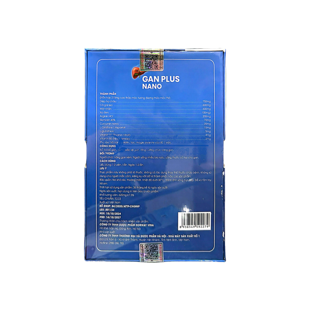 Viên uống Gan Plus Nano giúp bổ gan, hỗ trợ bảo vệ gan, tăng cường chức năng gan hộp 60 viên