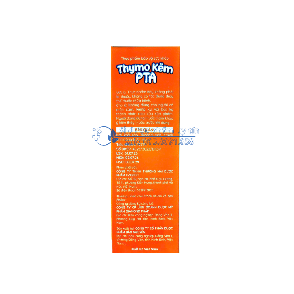 Siro Thymo Kẽm PTA giúp tăng cường tiêu hóa, giúp ăn ngon, hỗ trợ nâng cao sức đề kháng hộp 20 ống