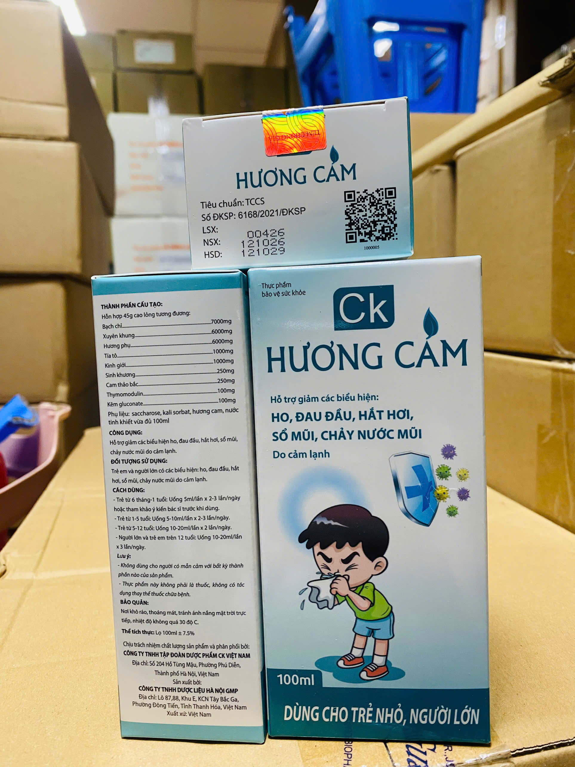 (Mua Sỉ Liên Hệ Zalo) Siro cảm Ck Hương Cảm giúp giảm ho, đau đầu, hắt hơi, sổ mũi, ngạt mũi do cảm lạnh hộp 100 ml